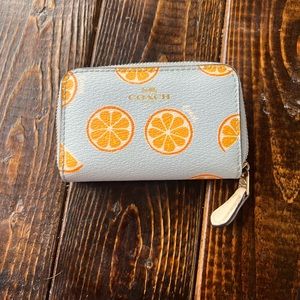 Coach Zip Card Holder - Baby Blue with Orange Slices